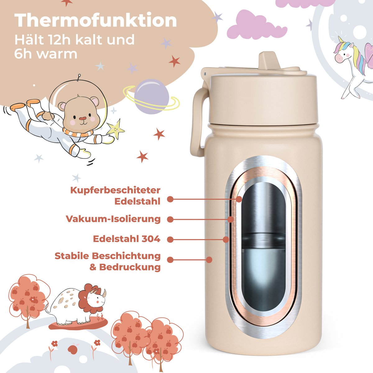Thermo kinderdrinkfles RVS - politie bruin