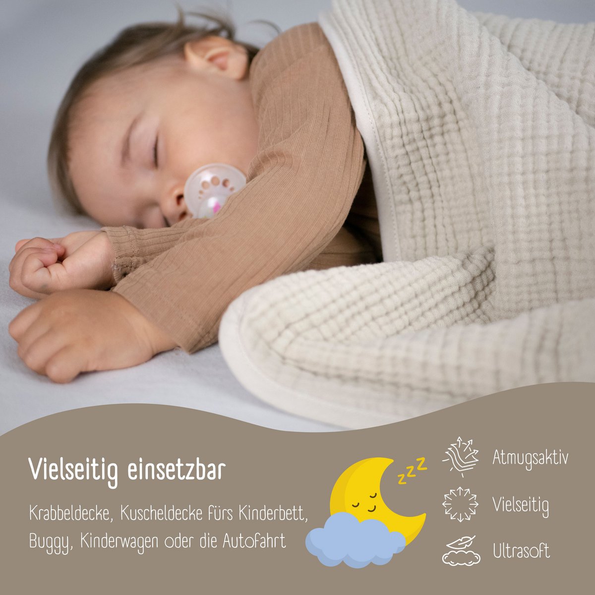 Babydeken mousseline fleece deken pluizig zacht - bruin