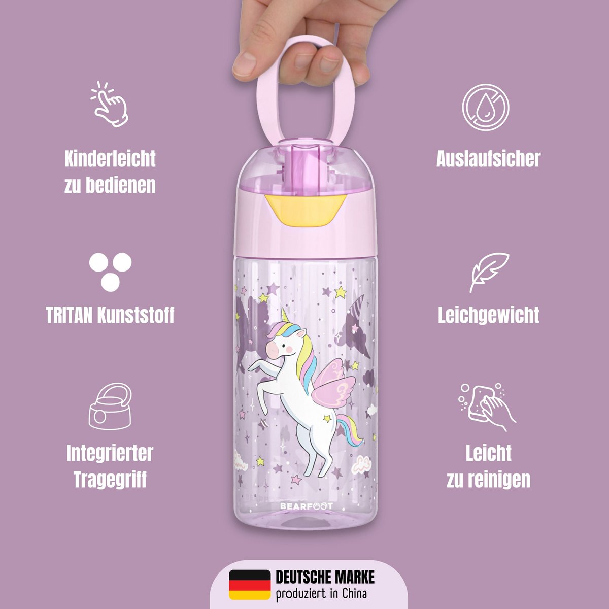 Kinderwaterfles, lichte waterfles - unicorn