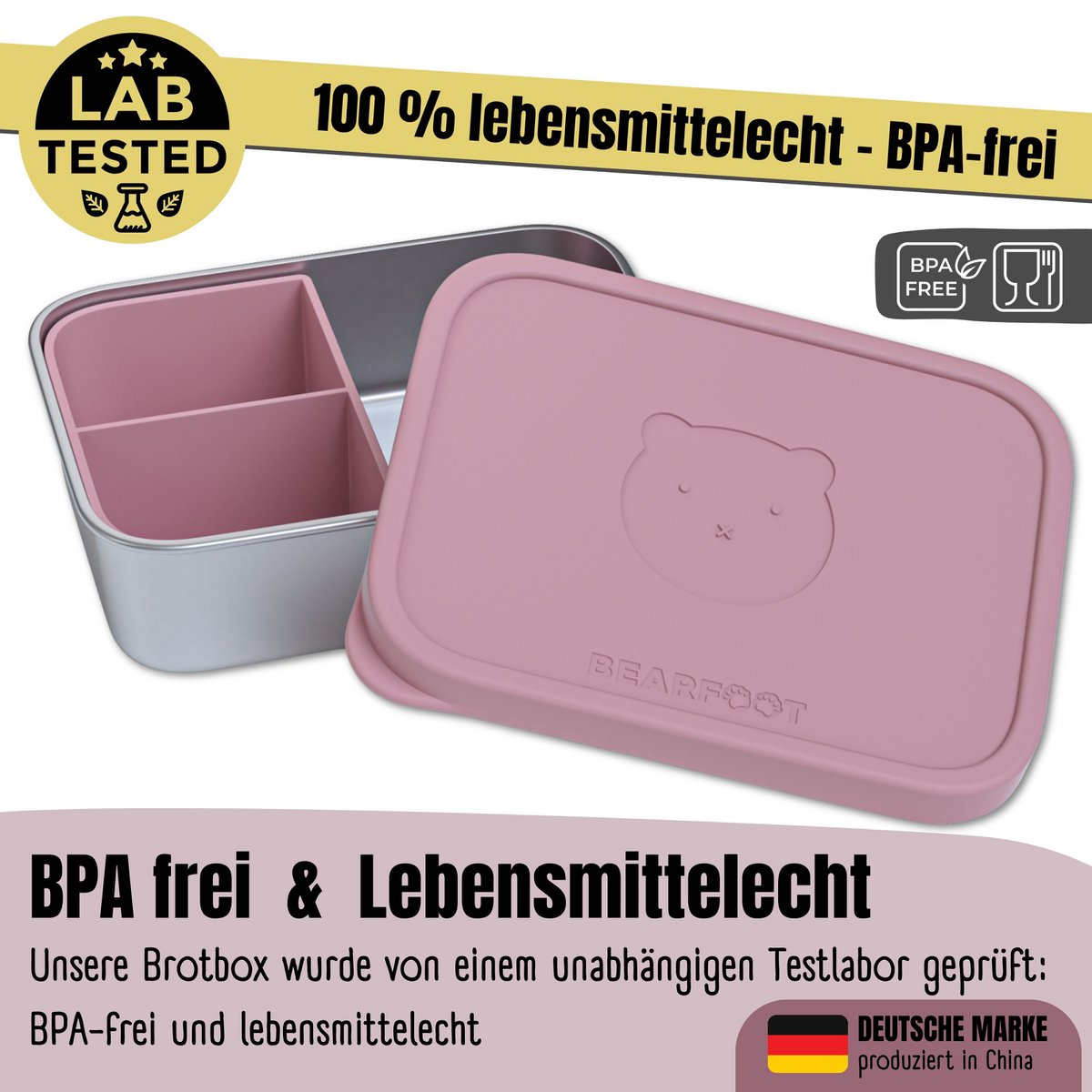 Lunchbox kinder RVS met siliconen inzetstuk - roze