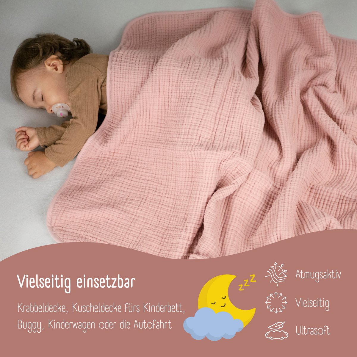 Babydeken mousseline fleece deken pluizig zacht - roze