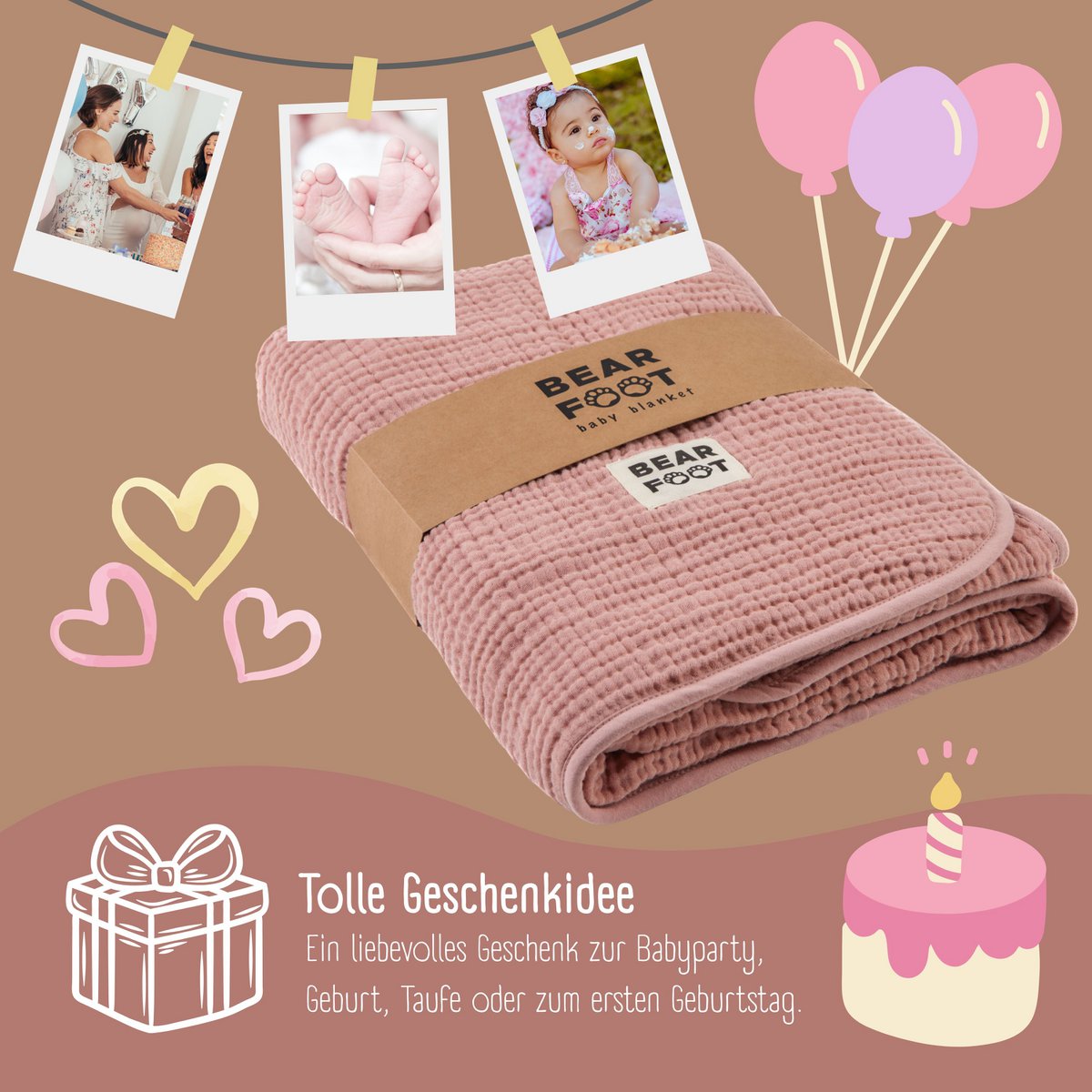Babydeken mousseline fleece deken pluizig zacht - roze