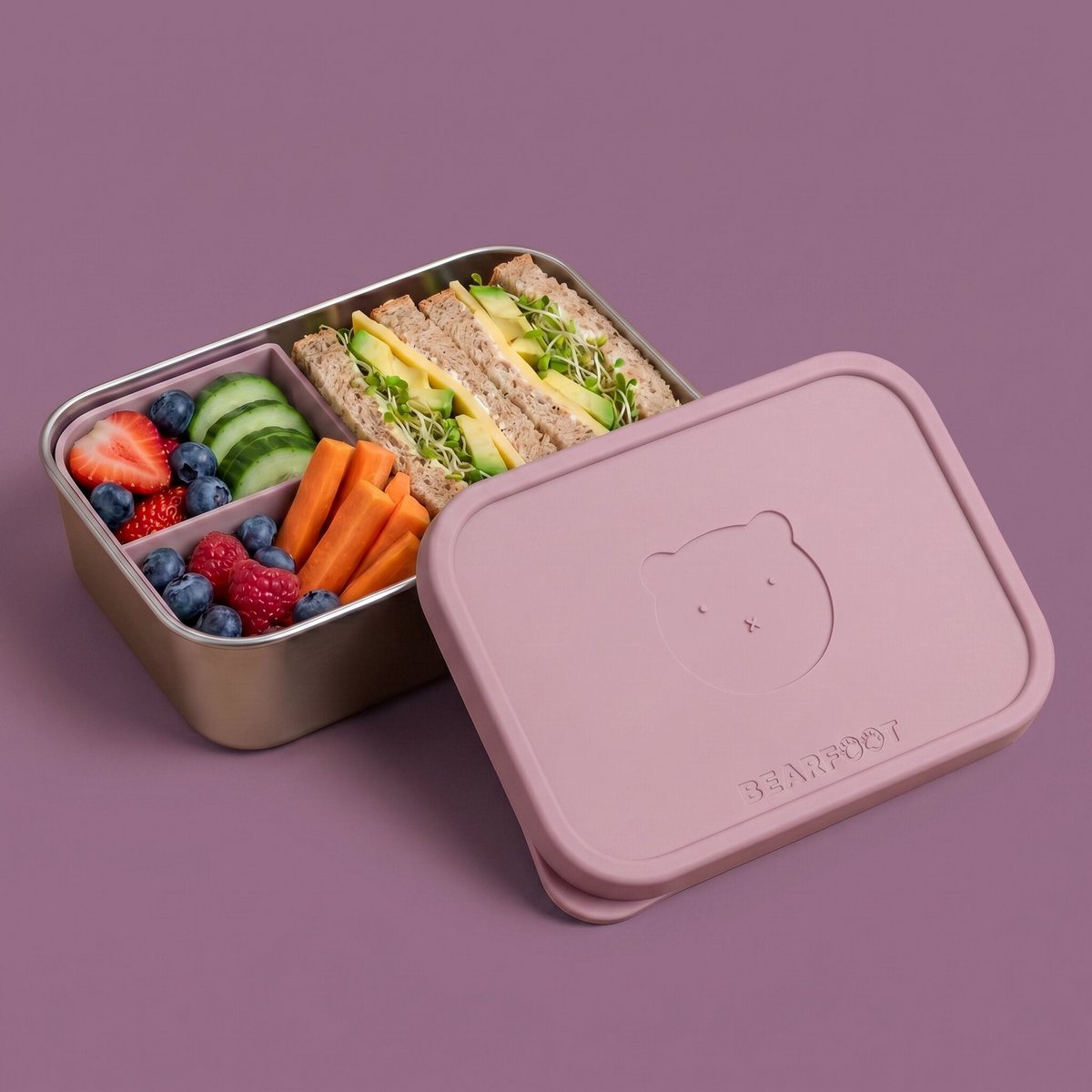 Lunchbox kinder RVS met siliconen inzetstuk - roze