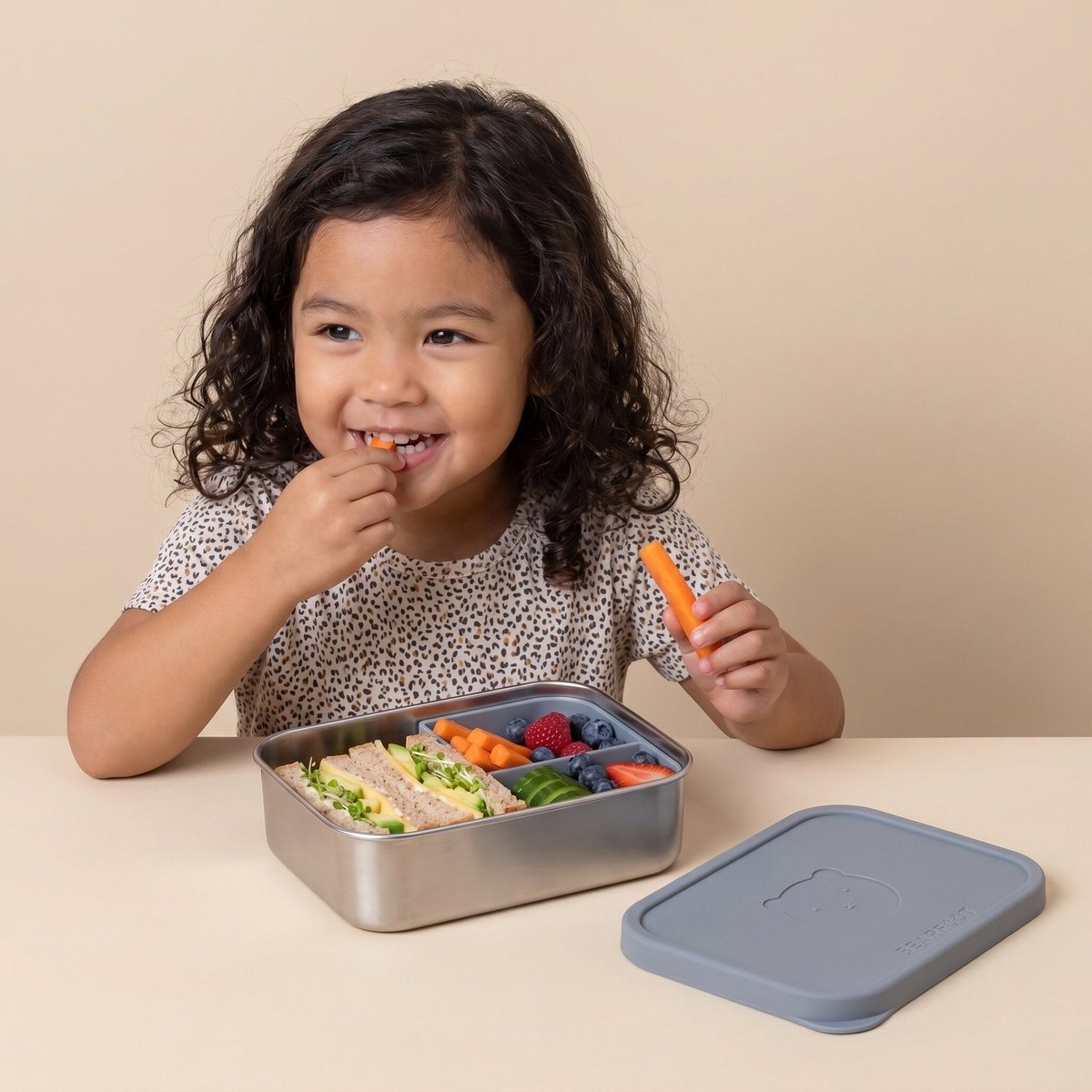 Lunchbox kinder RVS met siliconen inzetstuk - blauw