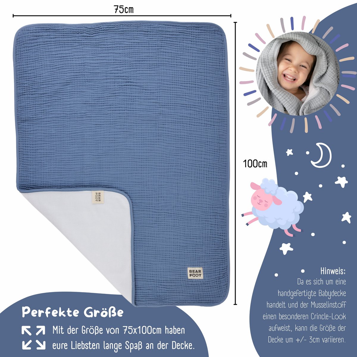 Babydeken mousseline fleecedeken pluizig zacht - blauw