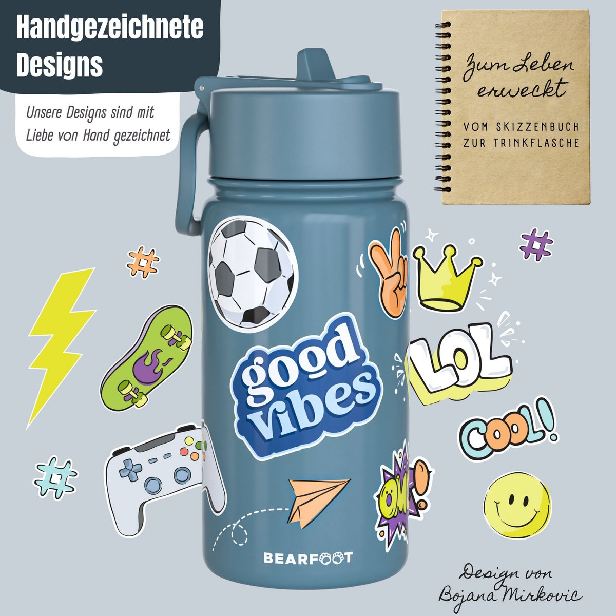 Thermo kinderdrinkfles RVS - sticker paars
