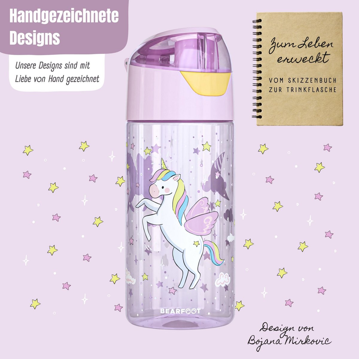 Kinderwaterfles, lichte waterfles - unicorn