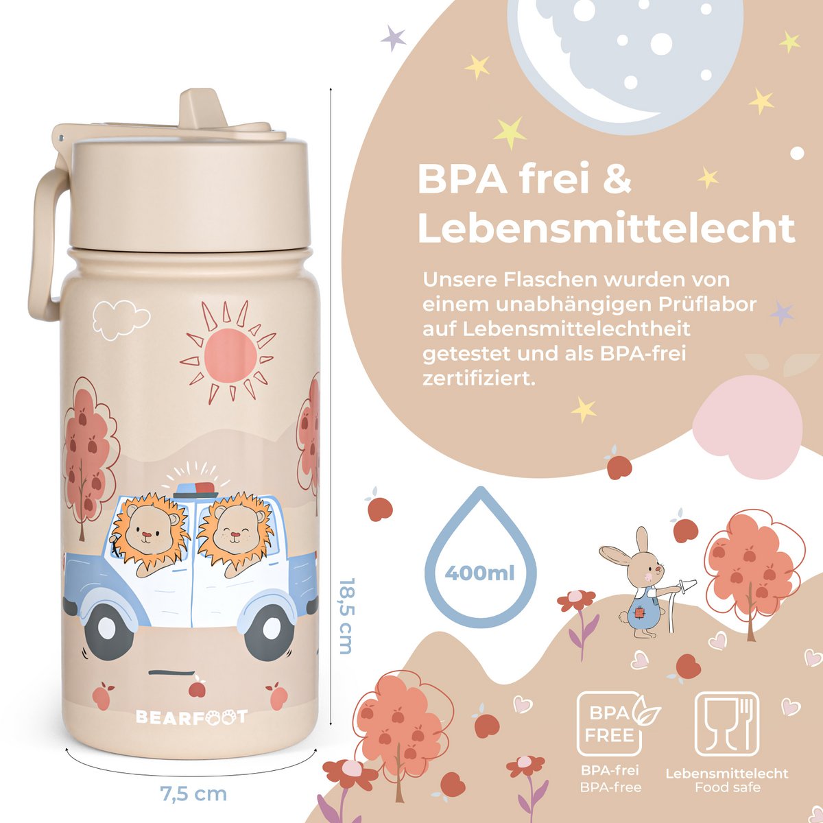 Thermo kinderdrinkfles RVS - politie bruin
