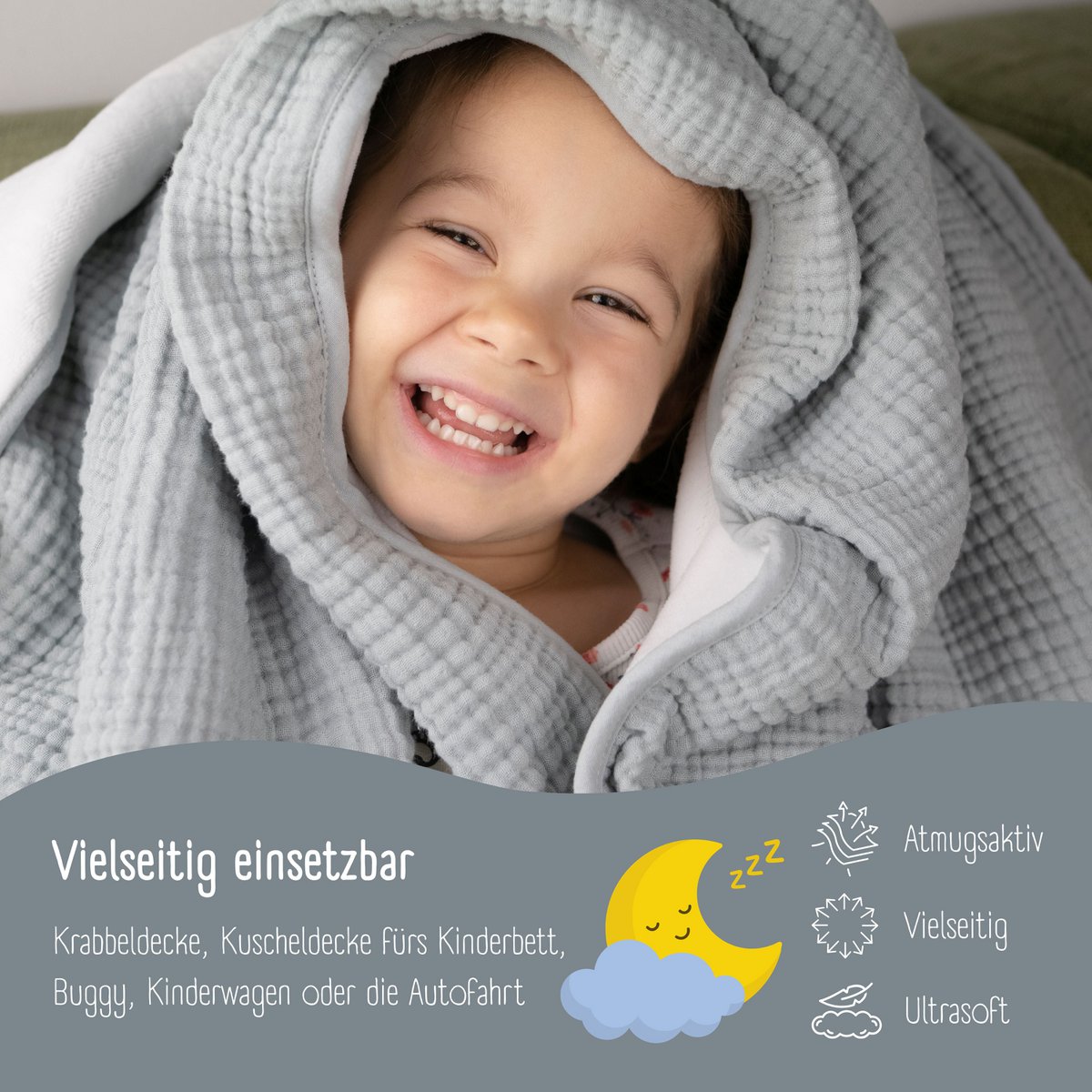 Babydeken mousseline fleece deken pluizig zacht - grijs