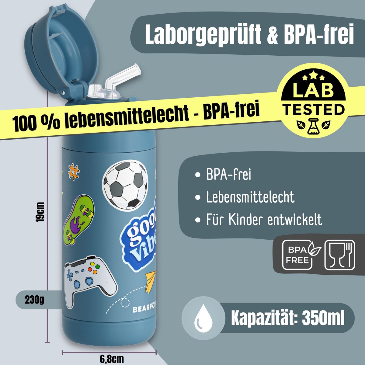 Thermo kinderdrinkfles RVS - sticker blauw