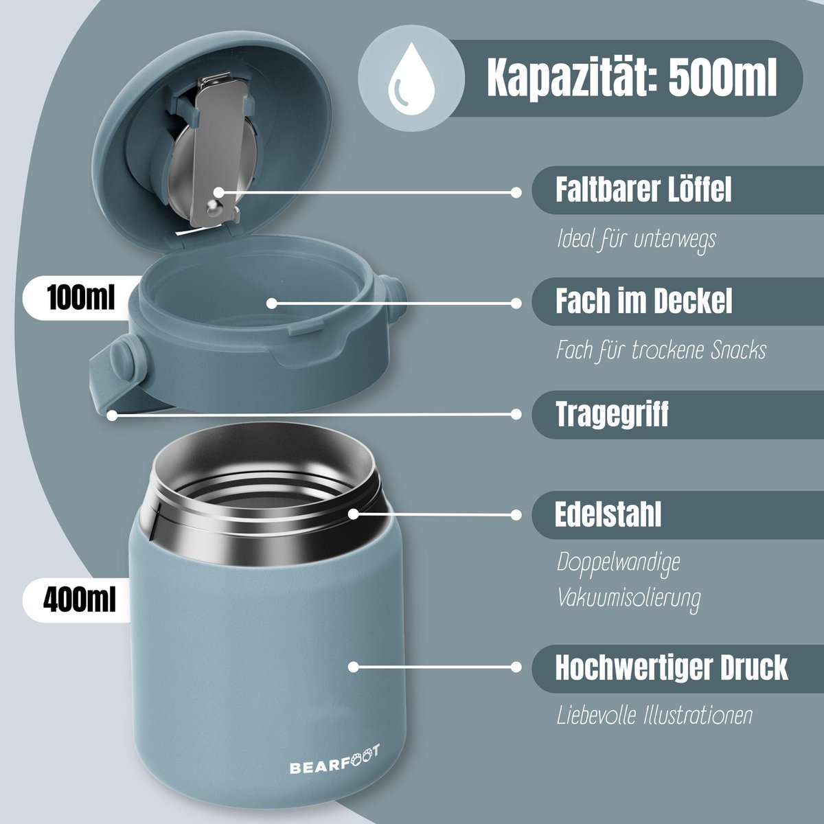 Thermoscontainer kinder RVS - blauw